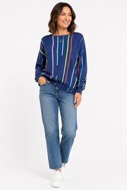 Zaket & Plover 100% Cashmere Blue Stripe Crewneck Sweater L Colorful Trim